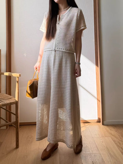 Linen Crochet Weave Zip Jacket | 麻質￼鉤針編織雙拉鍊短外套