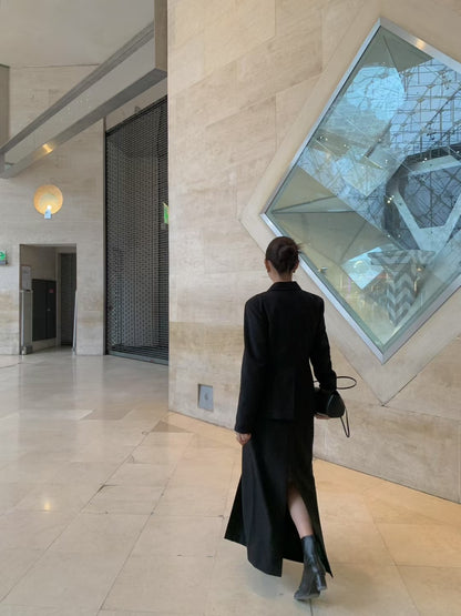 【暴美通勤風】Tailored Front Slit Maxi Skirt | 高腰開叉假兩件長裙