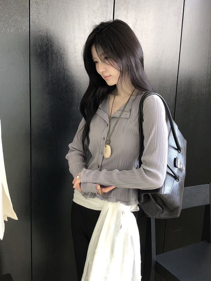 [開心驚喜價] Silky Pleated Cardigan | 簡約摺皺薄外套