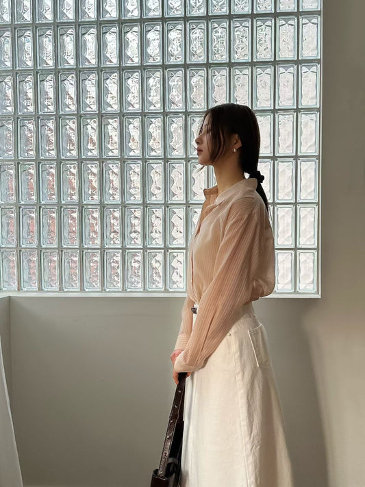Sheer Tencel Viole Blouse | 天絲暗條紋襯衫