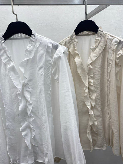 Delicate Fall Floral Ruffles Blouse