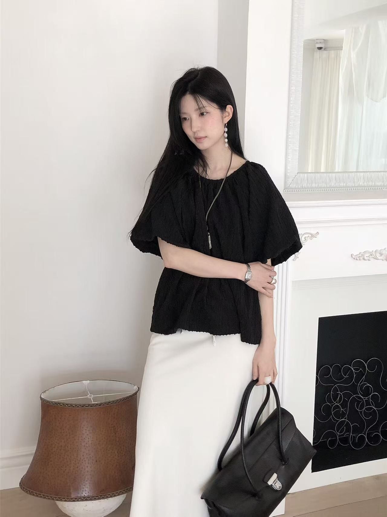 【極美版型】挺身泡泡袖襯衫| Textured Puffy Sleeves Blouse