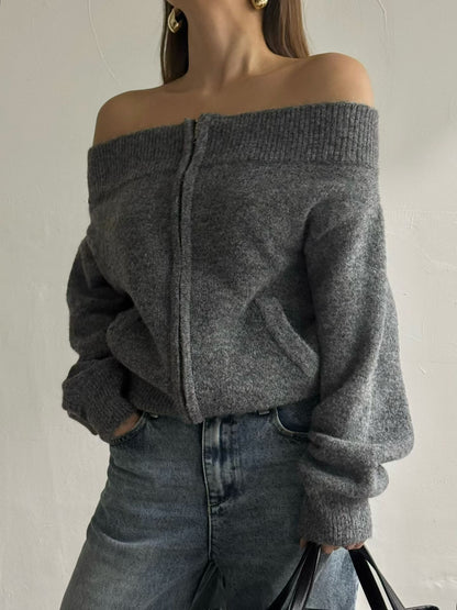 Off Shoulder Zip Up Top