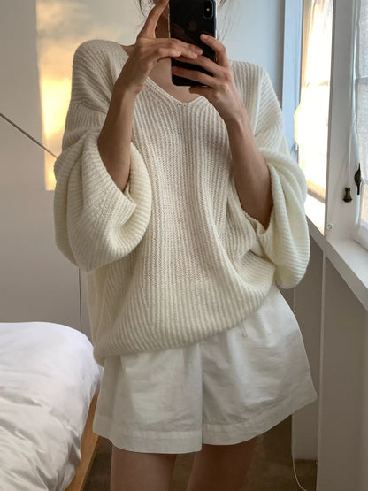 <皇牌檔口出品>￼Breezy Slouchy V-Neck Knit | 輕版燈籠袖針織