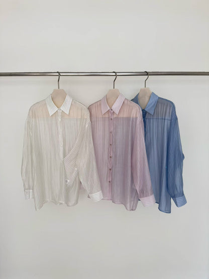 Airy Sheer Boyfriend Striped Shirt | 知性美男友風透膚條紋襯衫