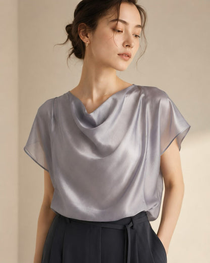 Silky Soft Drape Short-Sleeve Blouse | 柔和垂感短袖上衣
