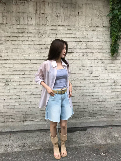 Airy Sheer Boyfriend Striped Shirt | 知性美男友風透膚條紋襯衫