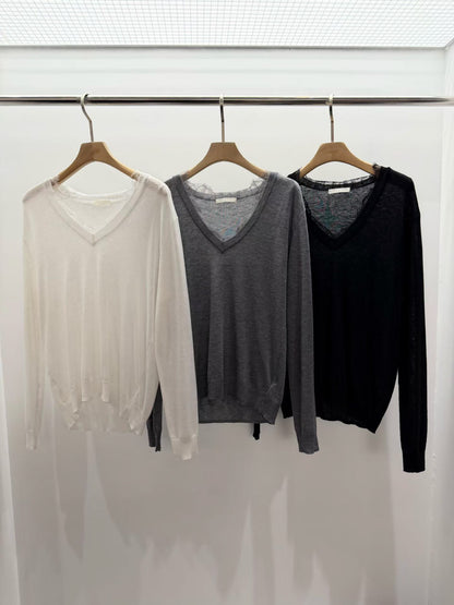 Tencel Lace Detail Knit | 天絲Lace V領薄針織