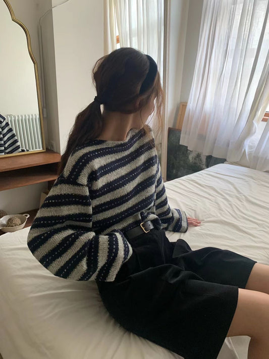 The Mariner Striped Knit | 細緻條紋圓領Top