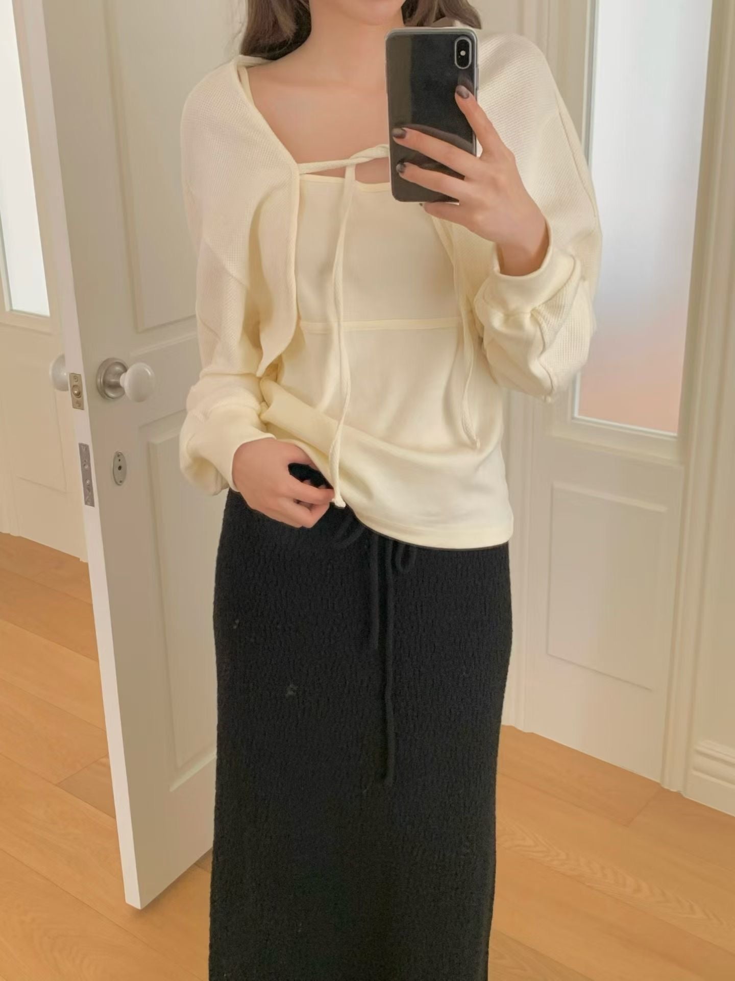 Drapy Square Neck Cami & Cropped Cardi Set | 小垂感方領背心&外套Set
