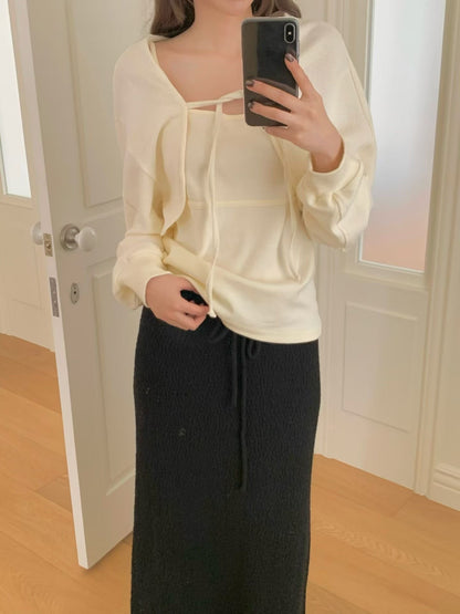 Drapy Square Neck Cami & Cropped Cardi Set | 小垂感方領背心&外套Set