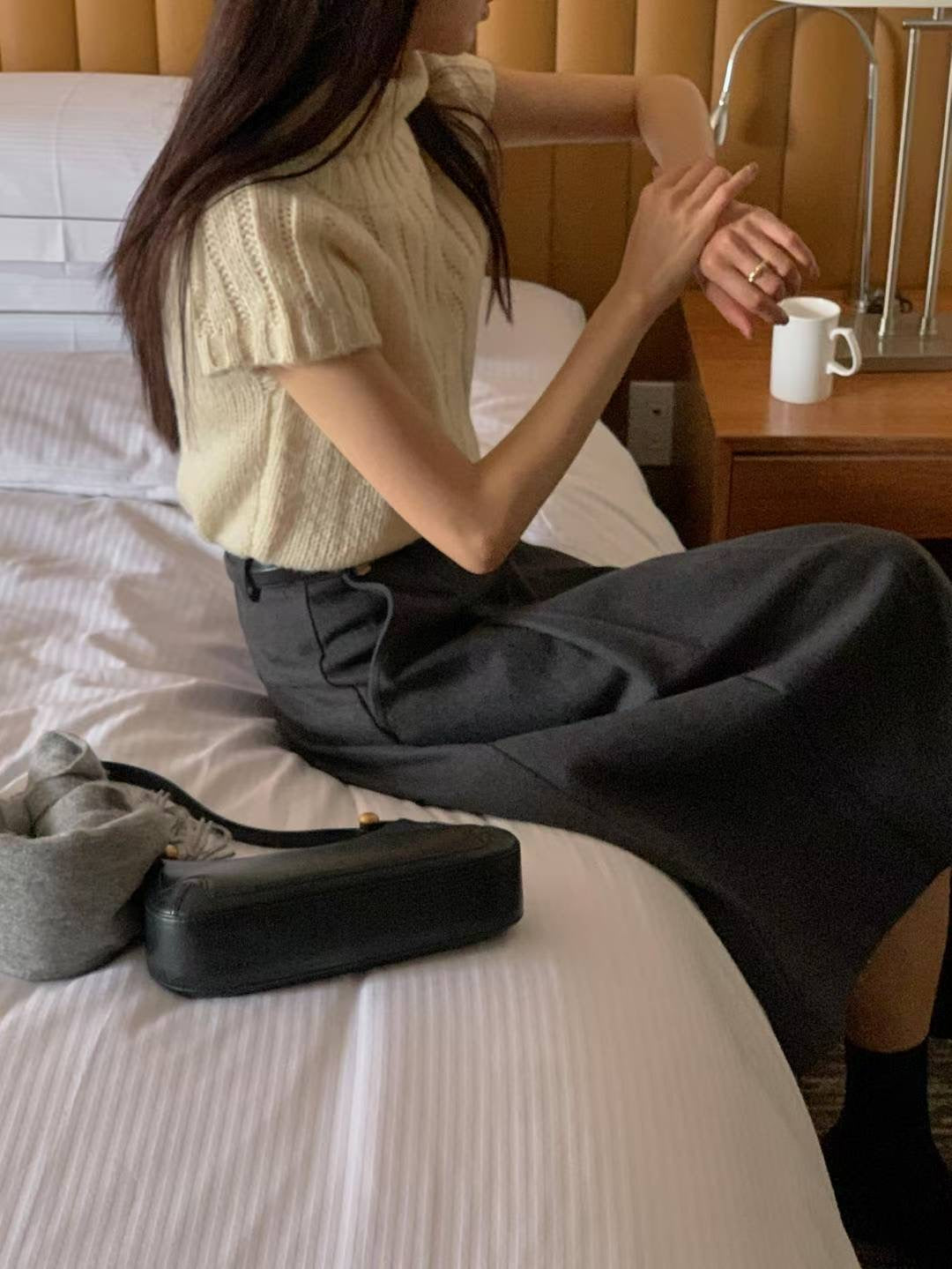 針織小通花紋理高領Top