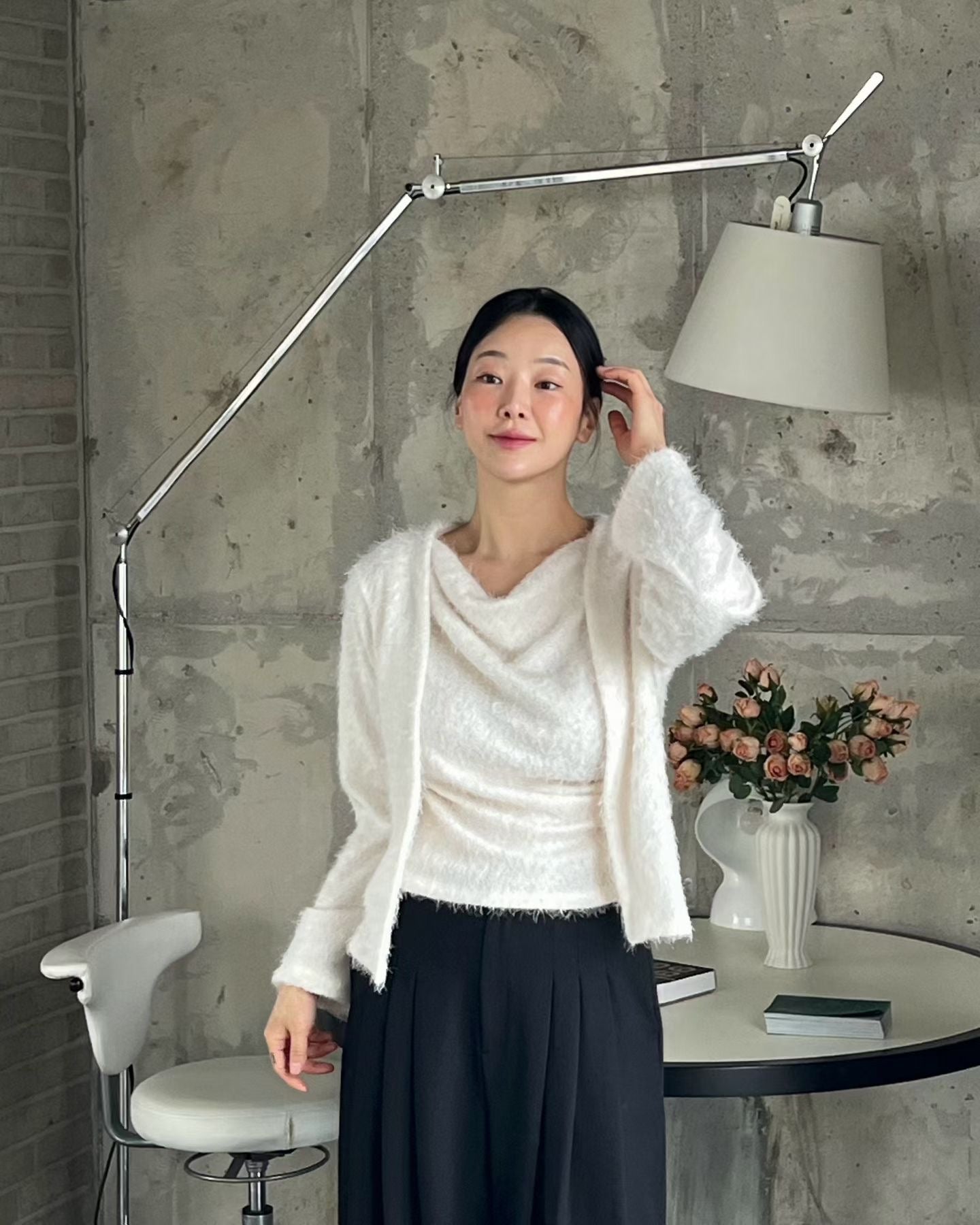 Momo Draping Set | 冬日氣氛毛毛背心外套Set