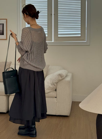 < 唯美針織> Mohair Blend V Neck Open-Knit | 鏤空V領針織上衣