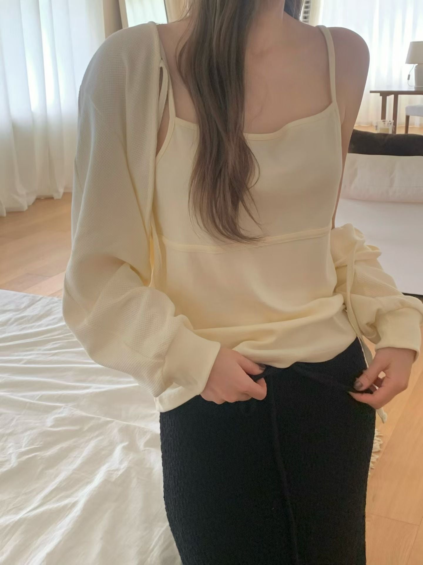 Drapy Square Neck Cami & Cropped Cardi Set | 小垂感方領背心&外套Set