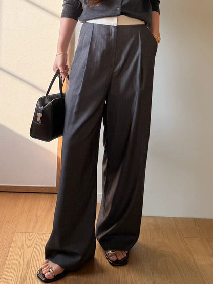 Tailored Contrast Waistband Stripe Trousers | 修身拼色腰線條紋長褲