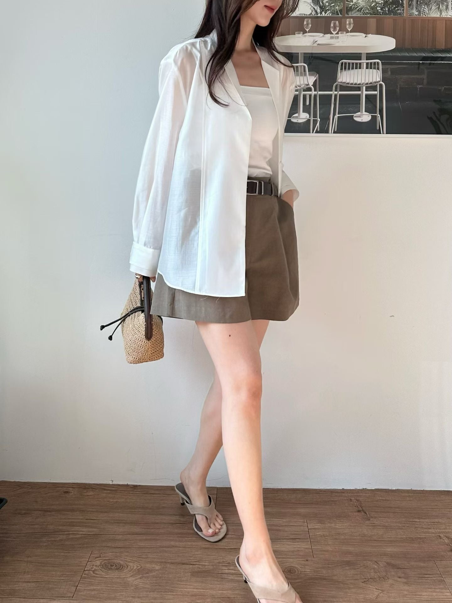 【85%親膚天絲~】Luxurious Tencel Sheer Patched Shirt | 輕透拼接防囇衣