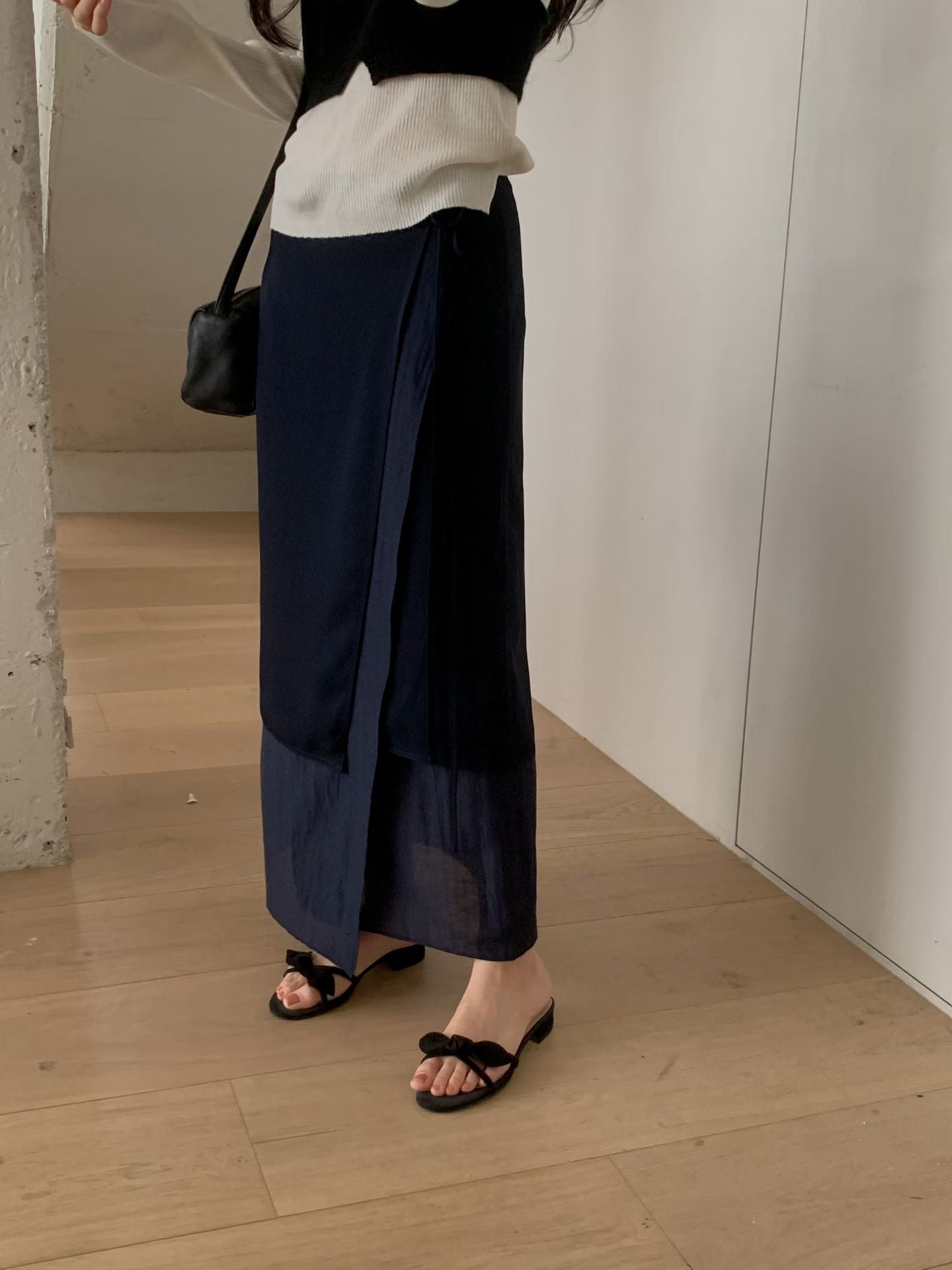 [絲滑飄逸] Layered Ribbon Tie Detail Skirt