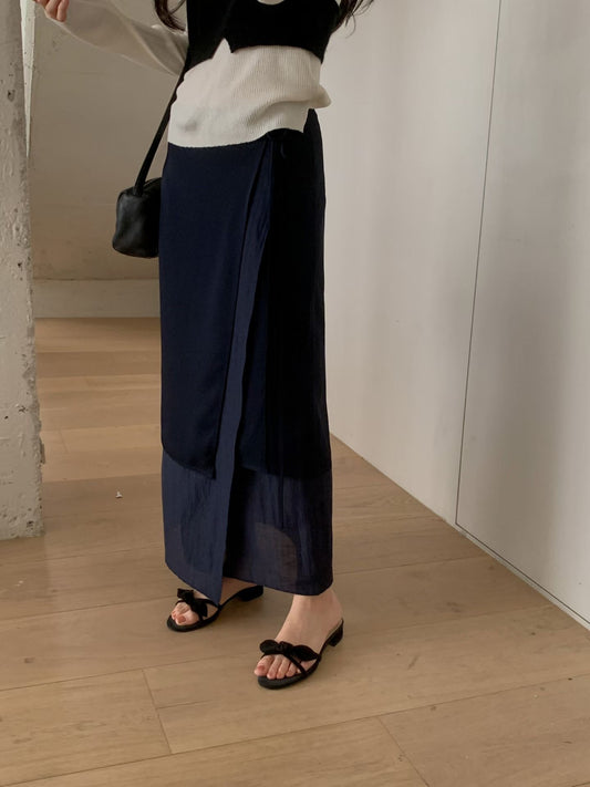 [絲滑飄逸] Layered Ribbon Tie Detail Skirt