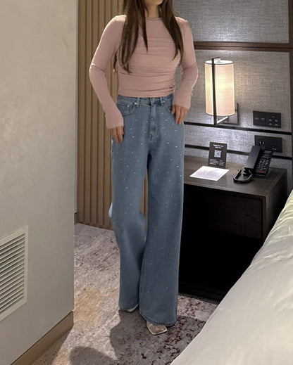 Rhinestoned Straight Leg Jeans | 筆直小碎石牛仔褲￼￼