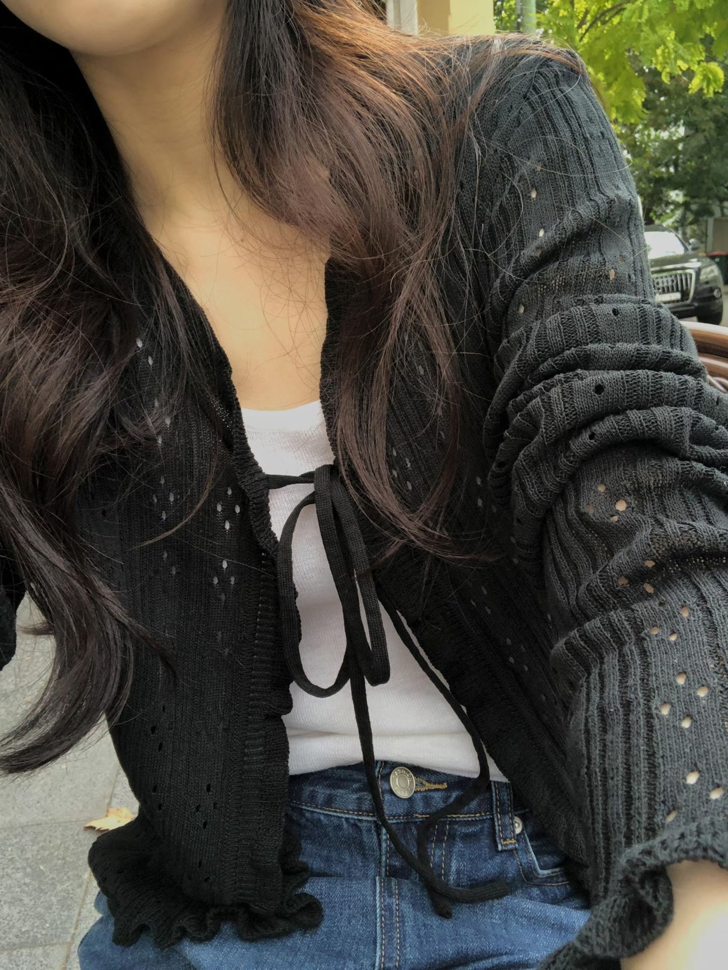 Crochet Ribbon Cardigan | 細緻鈎針綁結外套