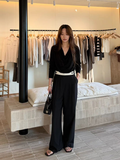 Tailored Contrast Waistband Stripe Trousers | 修身拼色腰線條紋長褲