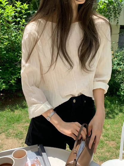 Hook-Button Crinkle Veil 2-way Top | 皺褶輕紗鉤扣2-way罩衫