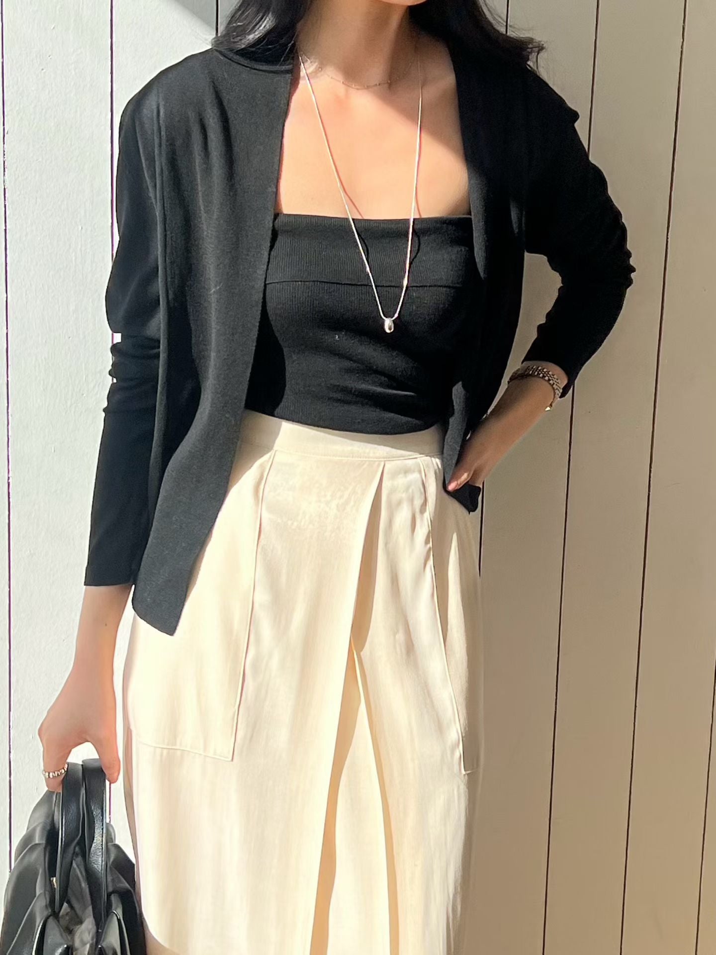 優雅平領背心外套套裝 | Flat Fold Detail Cami & Cardi Set