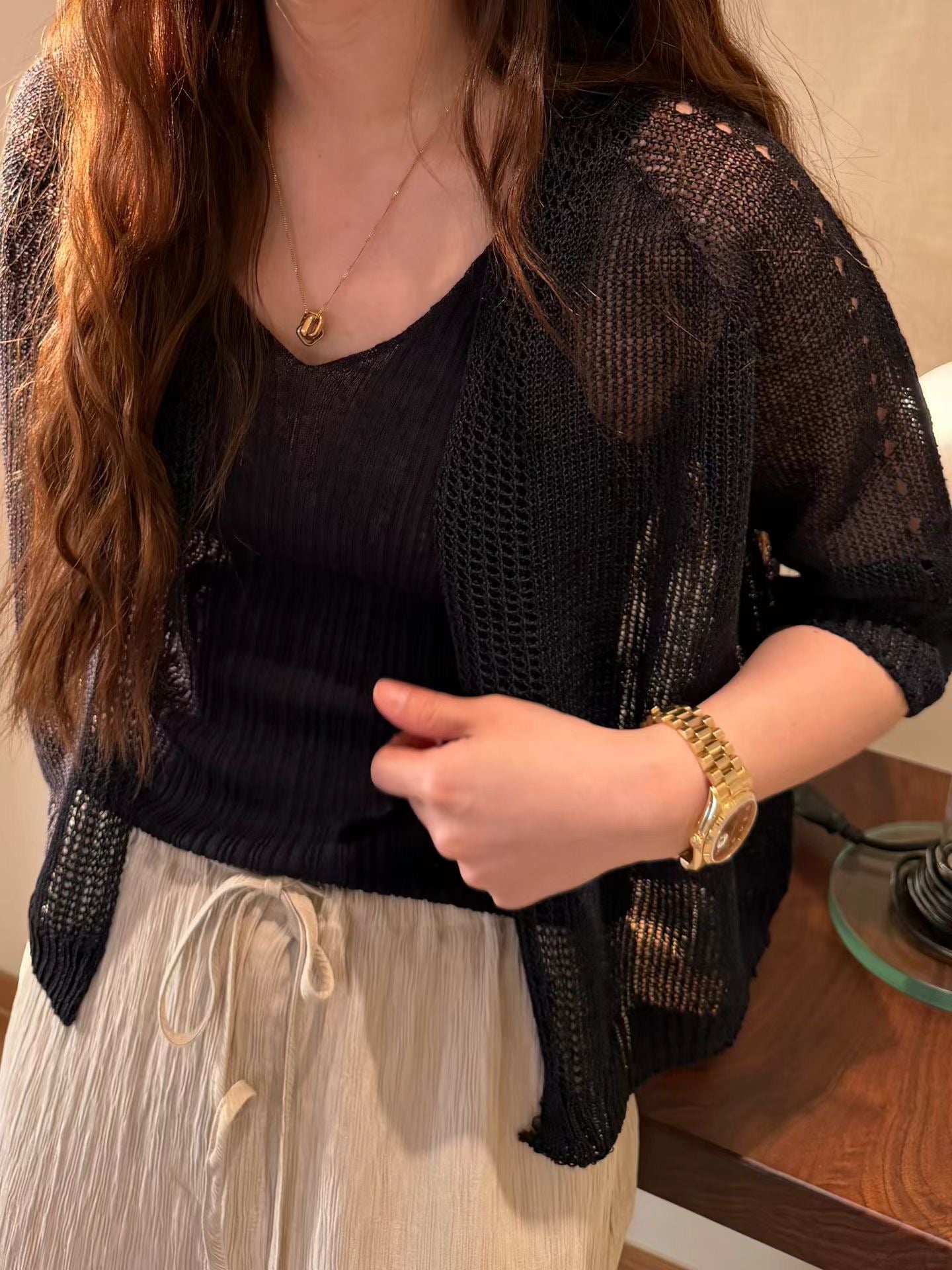 Wholegarment Crochet Sheer Linen Cardigan | 鈎織麻質開襟外套￼