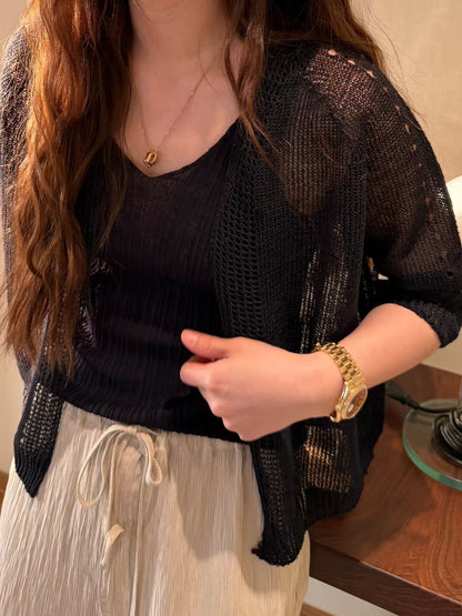 Wholegarment Crochet Sheer Linen Cardigan | 鈎織麻質開襟外套￼