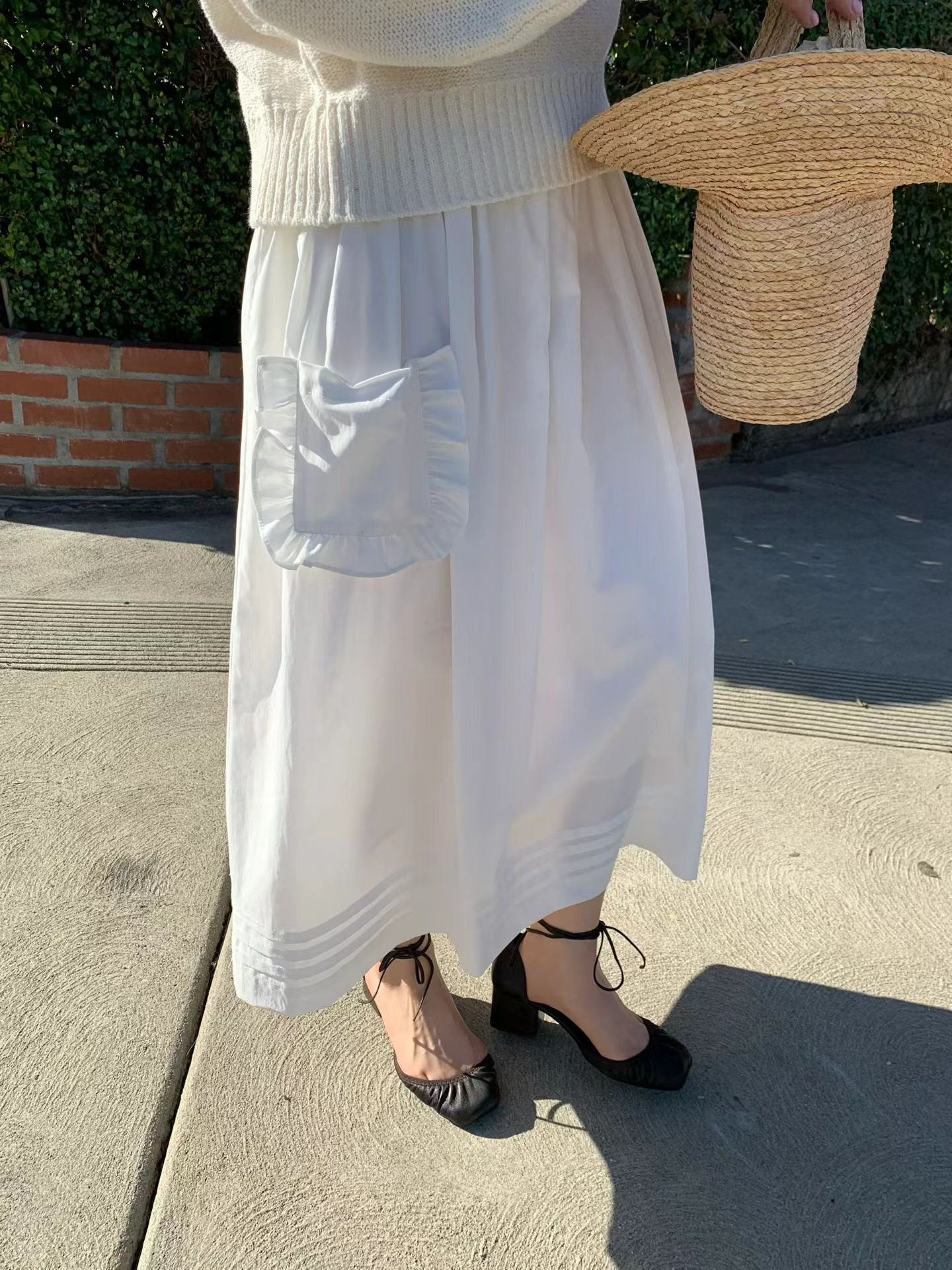 <設計感長裙> Dolly Pocket Breezy Tencel Skirt | 卷邊細節A型長裙