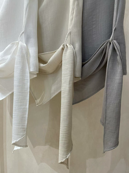 Draped Side-Tie Capped Sleeves Blouse |  垂感光澤小飛袖上衣