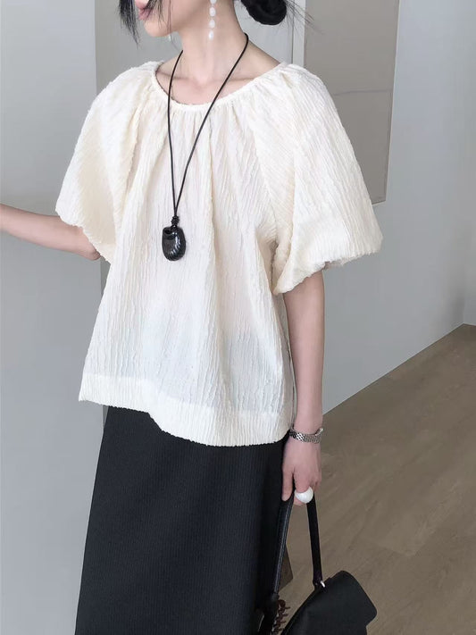 【極美版型】挺身泡泡袖襯衫| Textured Puffy Sleeves Blouse