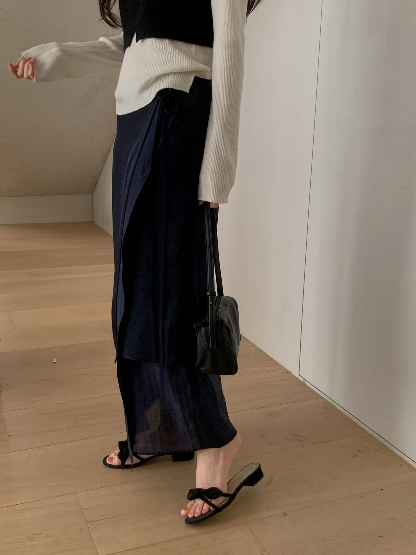 [絲滑飄逸] Layered Ribbon Tie Detail Skirt