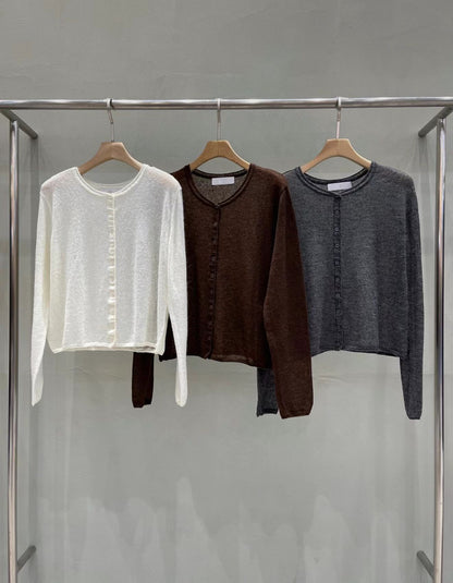 Featherlight Sheer Mist Mohair Cardigan | 輕盈霧感薄透馬海毛針織外套