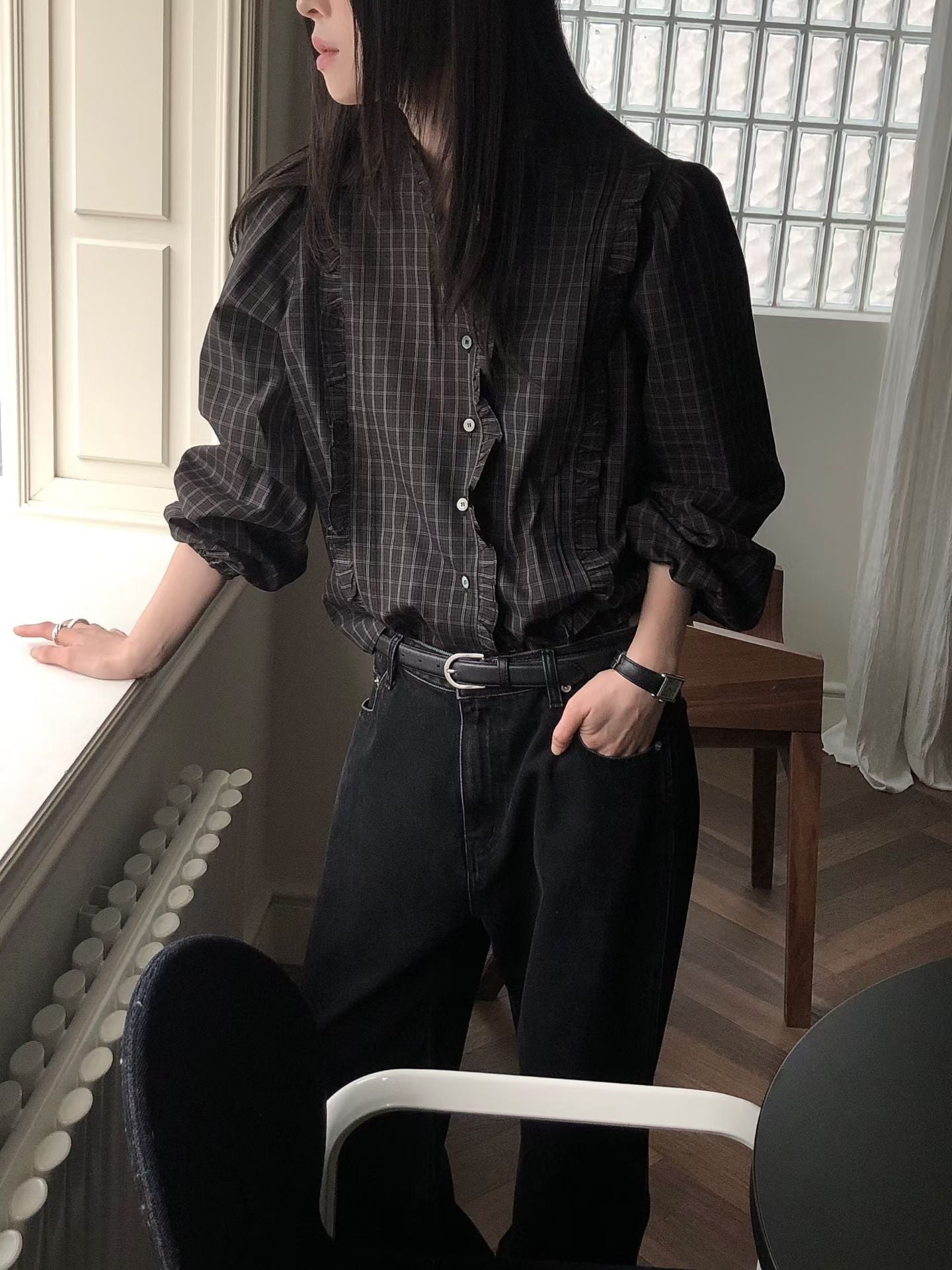 Parisian Checkered Ruffles Blouse