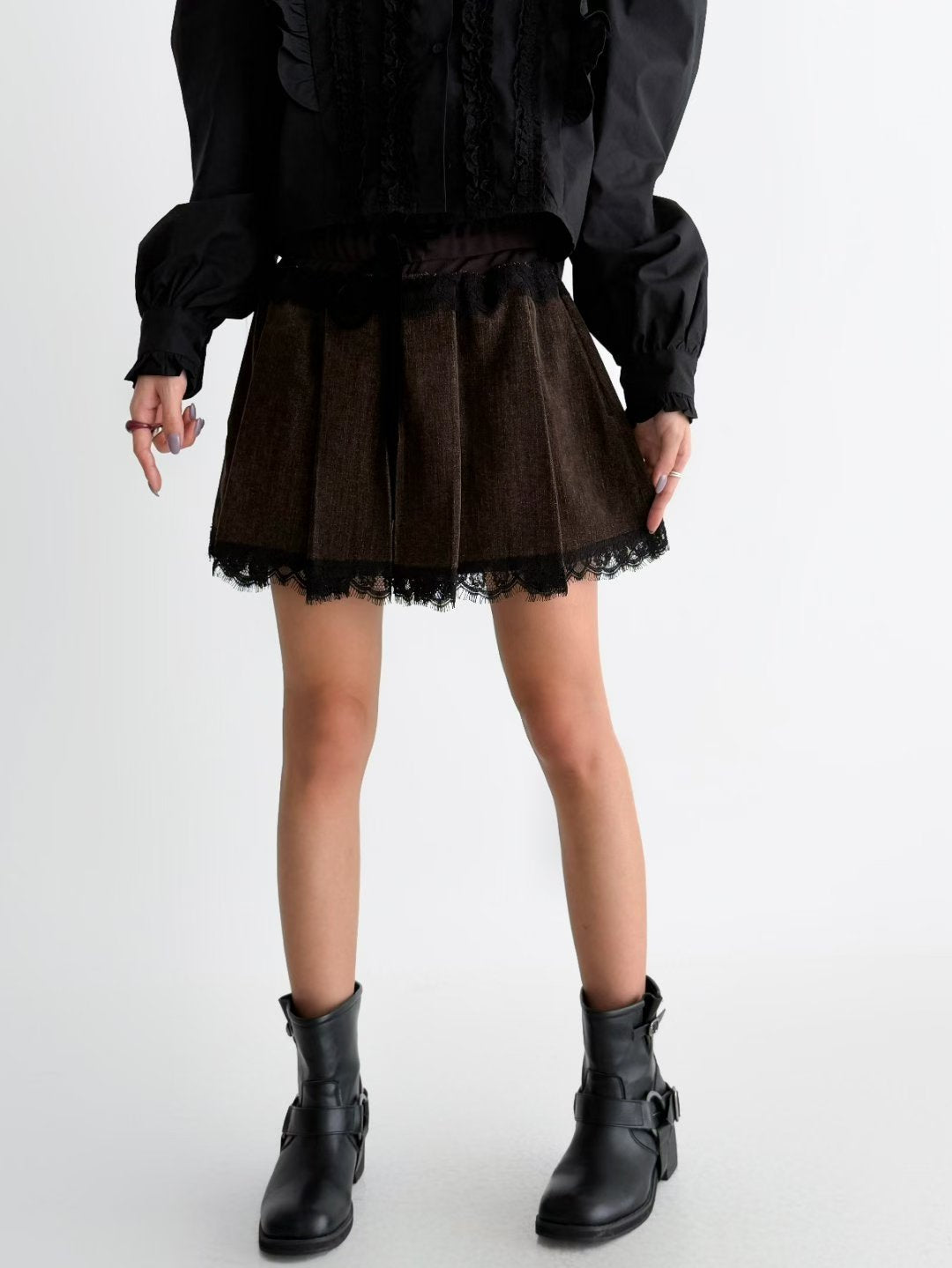 【本季流行～】Pleated Lace Skirt | Lace 拼接秋冬短裙