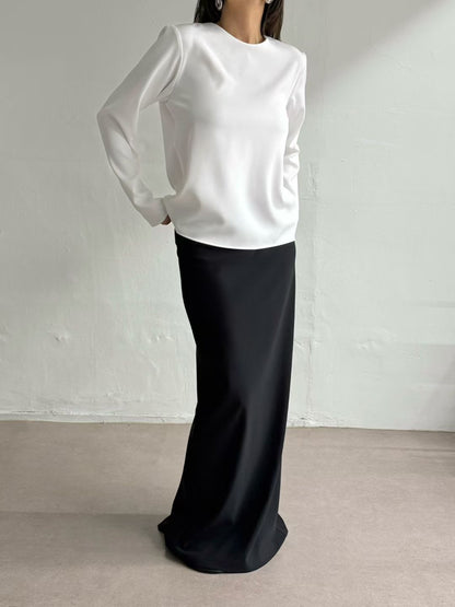 暗珠光背面小心機襯衫 | Pearly Low Back Ribbon Blouse