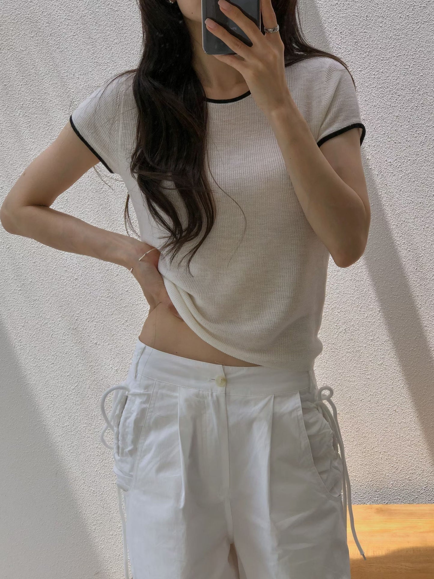Soft Piping Halo Knit | 滾邊羽霧感輕針織上衣