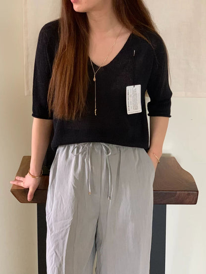 [𝑳𝒊𝒏𝒆𝒏 𝑬𝒅𝒊𝒕] Wholegarment Classic V Neck Linen Knit