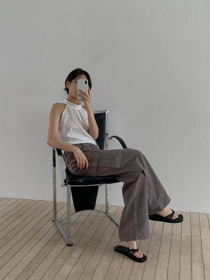 Textured Layer Halter Top | 暗紋理掛脖背心