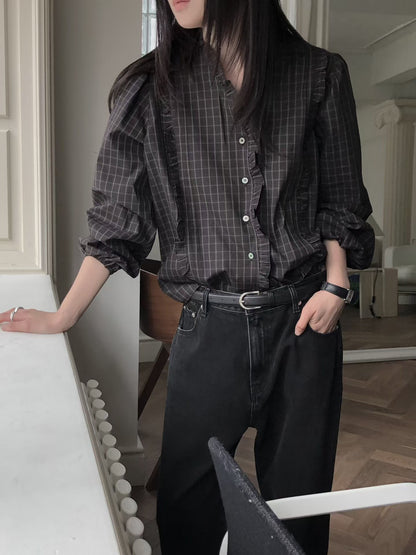 Parisian Checkered Ruffles Blouse