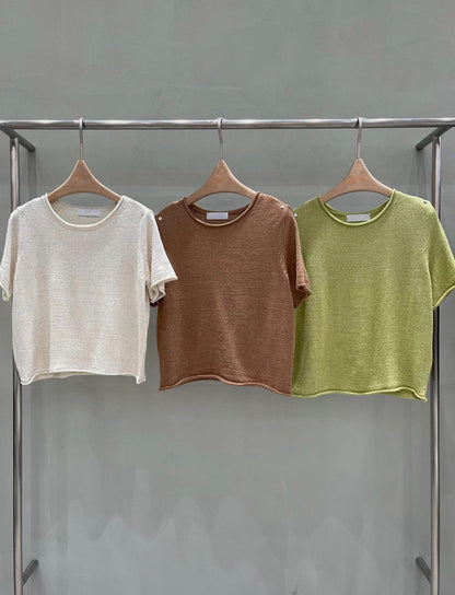 Petite Ruffle Hem Linen Tee | 卷邊短袖麻質Tee