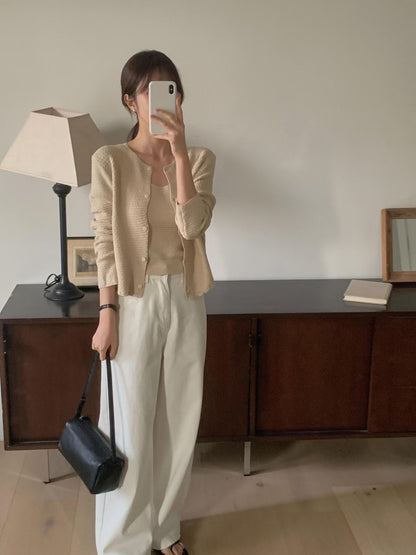 Parisian Waffle Button Up Cardigan | 簡約窩夫鈕扣外套￼