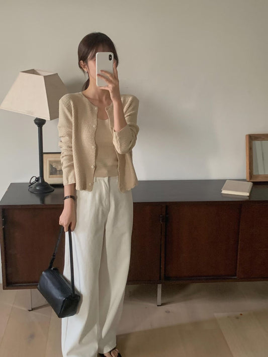 Parisian Waffle Button Up Cardigan | 簡約窩夫鈕扣外套￼
