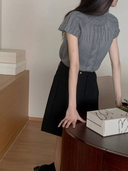 針織小通花紋理高領Top