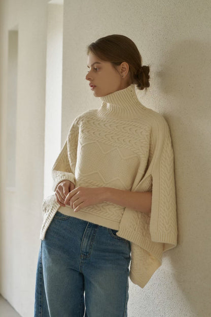 Delicate Cable Knitted Cape