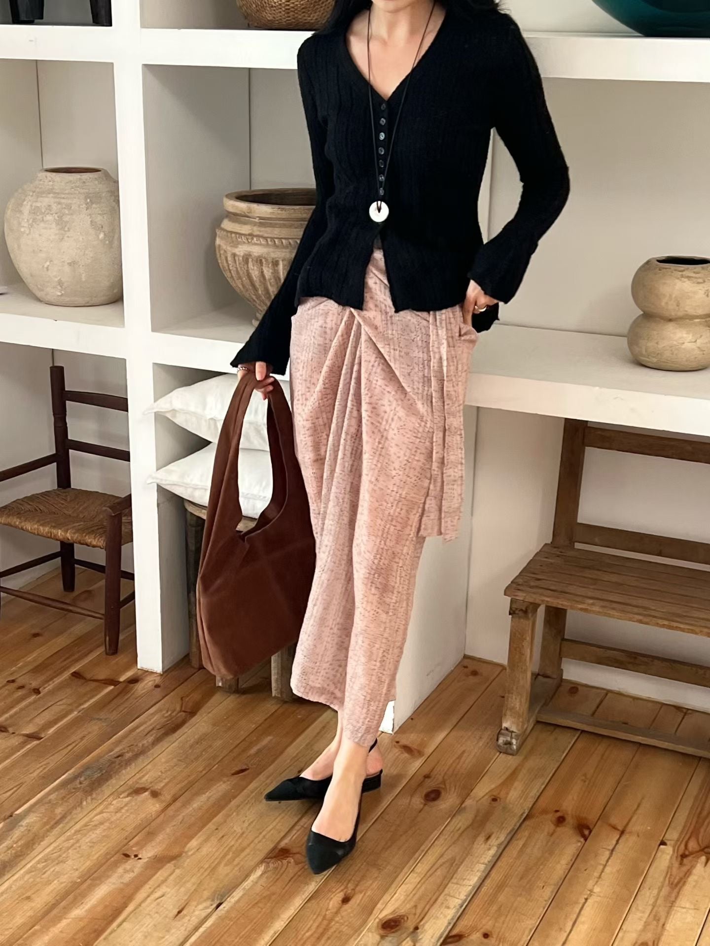 Contrast Button Detail Ribbed Cardigan