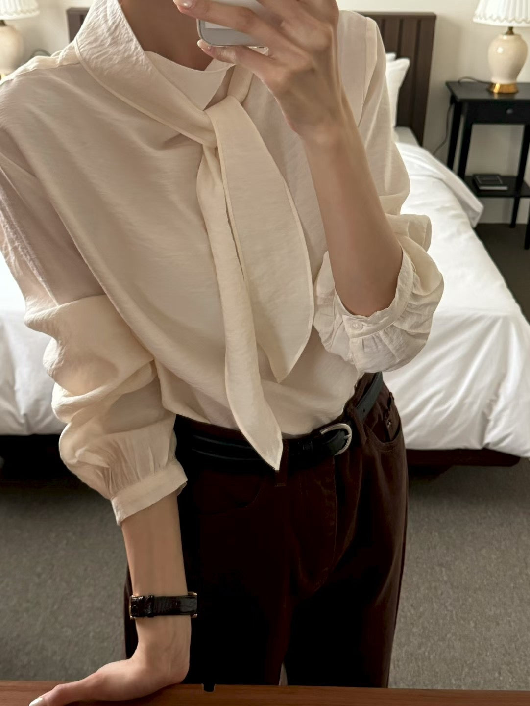 [連線壓軸加碼款] 優美版型 | Snowy Chiffon Necktie Blouse