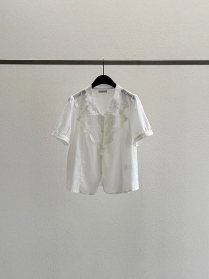 Floral Lace Short Sleeved Blouse | 繡花蕾絲短袖襯衫